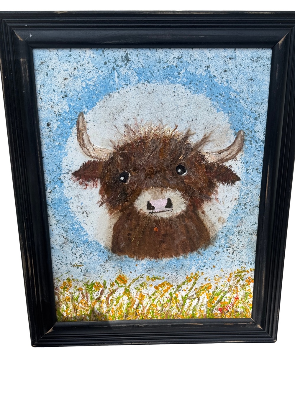 Hand-Painted Highland Cow Textured Wall Art - Brown